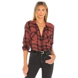 Bella Dahl Rust Plaid Flannel Button Down Shirt Top - Size S‎